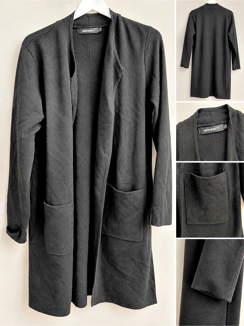 Longline Open Front Coat in Black Like New